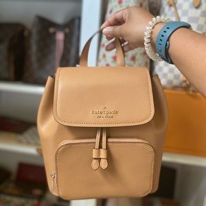 Kate Spade Darcy Flap Small Backpack Neutral Saddle Brown & Gold Hardware Bag